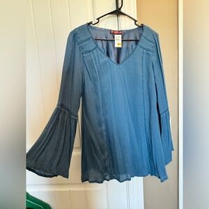 Rock & Roll Cowgirl Blue V-Neck Bell Sleeve Tunic